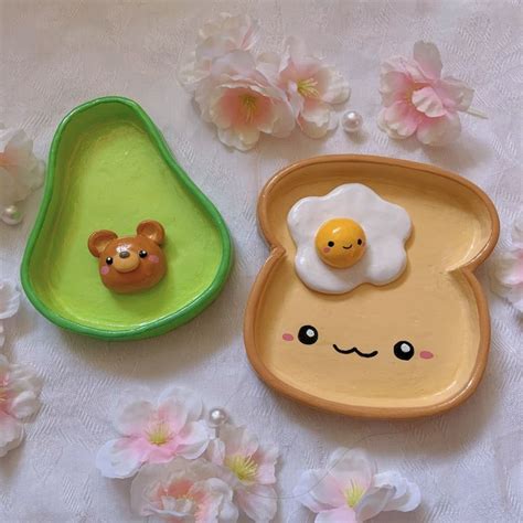 Avocado Bear Egg Toast Clay Trinket Tray Jewelry Dish Etsy In