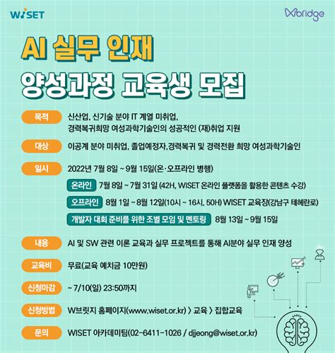 Wiset 2022년 Ai 실무 인재 양성과정 교육생 모집~710 공모전 대외활동 링커리어