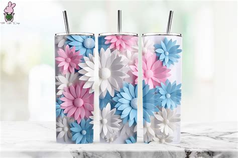 3d Daisies Flowers Tumbler Warp 6 Graphic By Turtle Rabbit · Creative