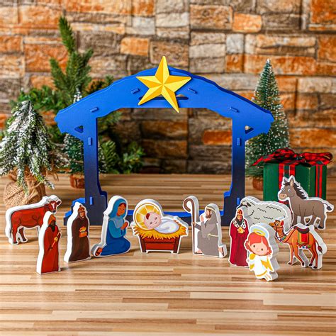 Buy 12 Pcs Jesus Nativity Scene Kids Nativity Wooden Set Nativity Sets ...