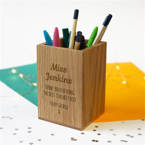 Personalised Oak Pencil Holder Teacher Pen Pot Thank You Etsy Uk