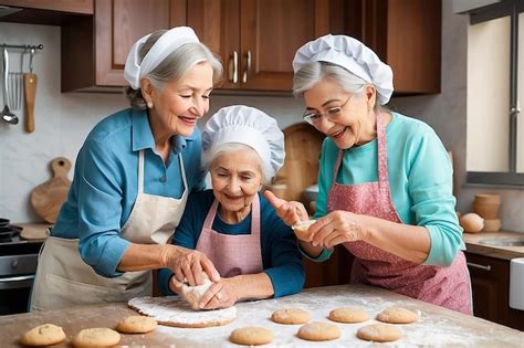 Familia Feliz Abuela Vieja Madre Suegra Y Nuera Nuera Cocina En La