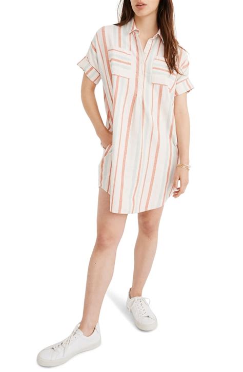 Madewell Courier Stripe Linen Cotton Popover Dress Nordstrom