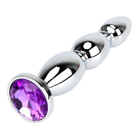 IKOKY Jewel Anal Plug Stainless Steel Metal Anal Beads Long Butt Plug