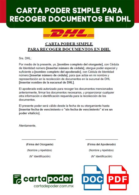 Carta Poder Simple Para Recoger Documentos En Dhl