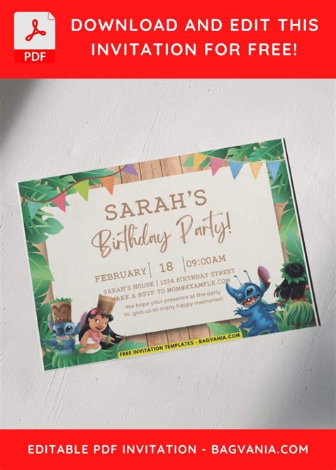 Free Pdf Invitation Hawaiian Lilo Stitch Birthday Invitation