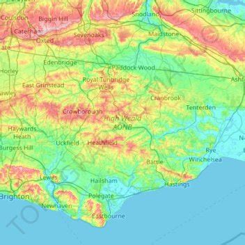 High Weald AONB topographic map, elevation, terrain