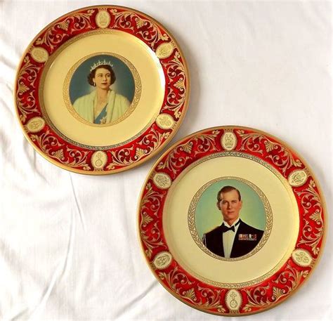 Queen Elizabeth Ii And Prince Philip Two Metal Coronation Plates In