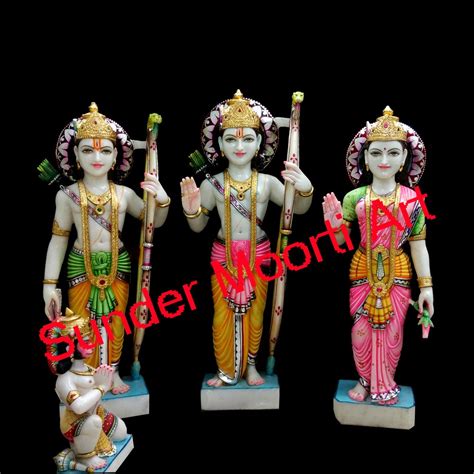 Traditional Hindu Makrana Marble Ram Darbar Murti For Home Size 1 To