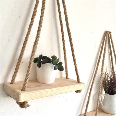 Rope Shelf Hanging Shelves Rope Plant Shelf Rustic Wall Shelf Etsy