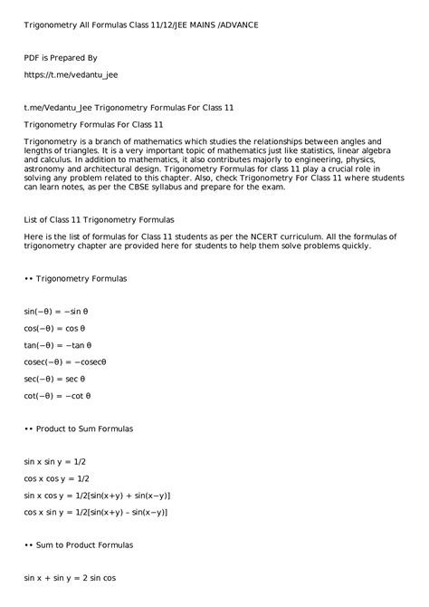 Solution Trigonometry All Formulas Class Jee Mains Advance Studypool