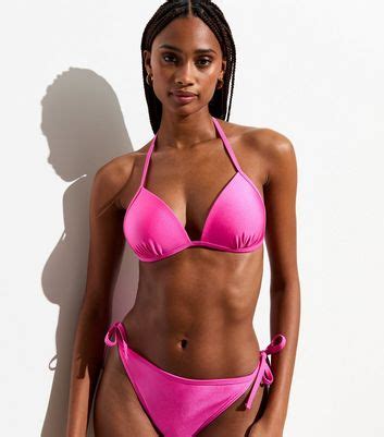 Bright Pink Moulded Triangle Bikini Top New Look