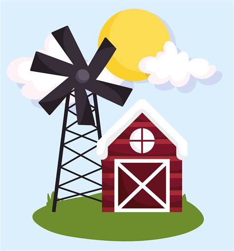 farm animals wooden barn and windmill grass cartoon 4157134 Vector Art ...