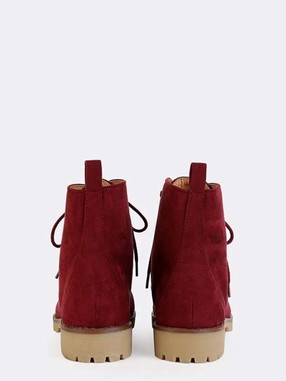 Gum Sole Suede High Top Boots BURGUNDY -SheIn(Sheinside)