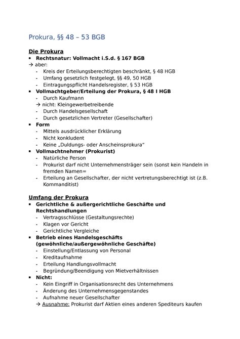 Prüfungsschema Prokura 48 53 HGB Prokura 48 53 BGB