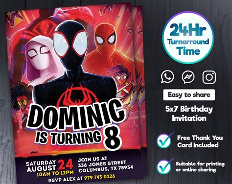 Spiderman Birthday Invitation Spider Verse Printable Birthday Party