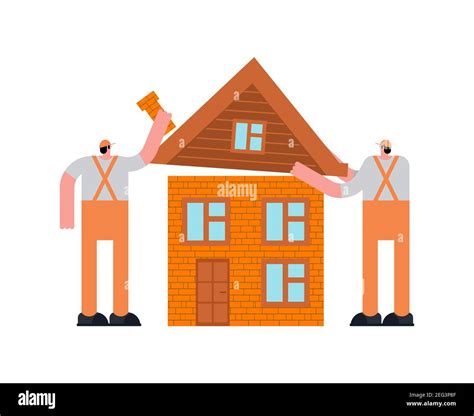 Builders building house cartoon. Illustration for developers Stock Vector Image & Art - Alamy