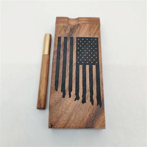 Usa Flag Cannonball Wood One Hitter Dugout Stash Box Brass Etsy