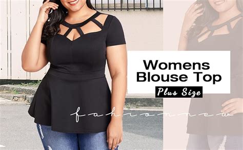 Lalagen Women Plus Size Short Sleeve Flare Peplum Blouse Top Black