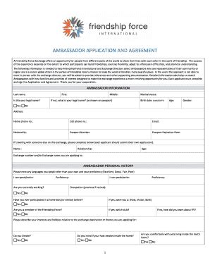 Fillable Online Ambassador Application And Agreement Friendship Force