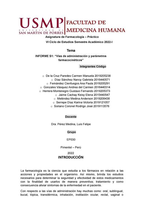 Informe N Farmacolog A Prac Asignatura De Farmacolog A Pr Ctico