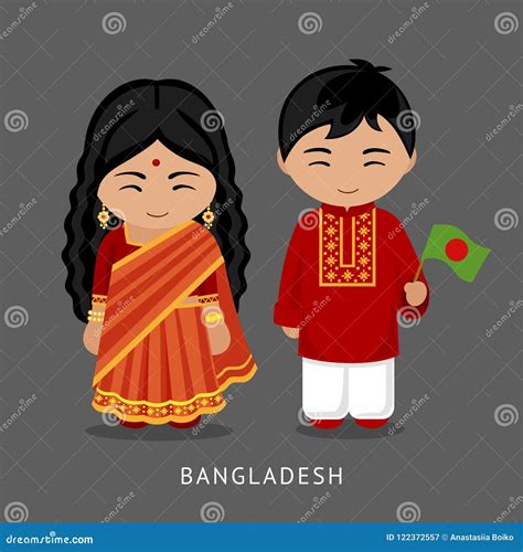 Bangladeshi in National Dress with a Flag. Stock Vector - Illustration of female, dacca: 122372557