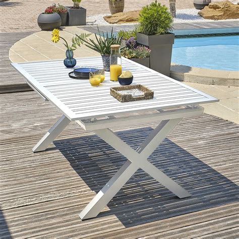 Table De Jardin En Aluminium Avec Rallonge Automatique Floride Blanc