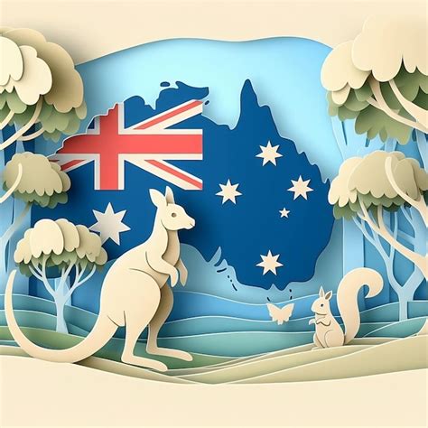 Premium Photo Australia Flag With Kangaroo And Squirrel With A Happy