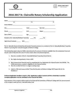 Fillable Online 2016 2017 St Clairsville Rotary Scholarship Application