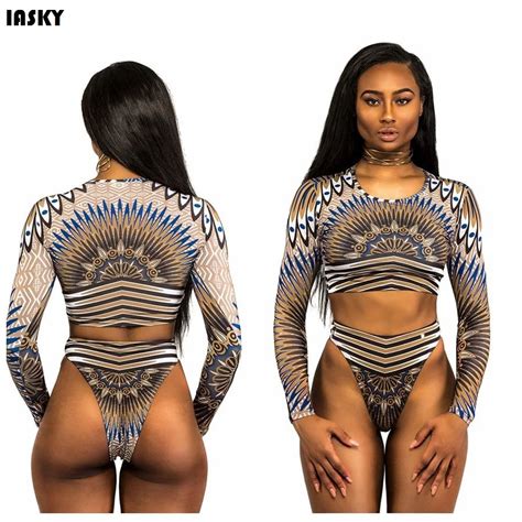 Buy Iasky 2017 Print Thong Two Pieces Swimsuit High