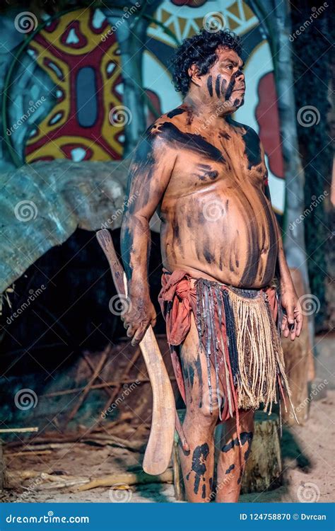 Aborigine Actor Performs In The Tjapukai Culture Park In Kuran