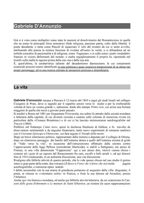 14dannunzio Riassunto Per Interrogazione O Verifica Su D Annunzio