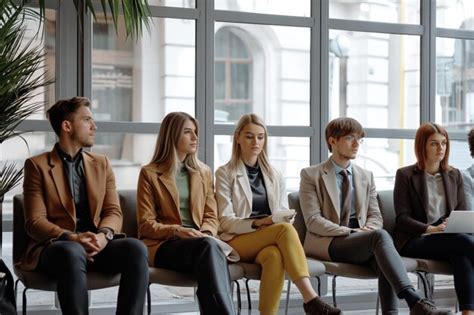 Premium Photo Stressful People Waiting For Job Interview Sitting Near