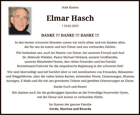 Traueranzeigen Von Elmar Hasch Trauer Kreiszeitung De