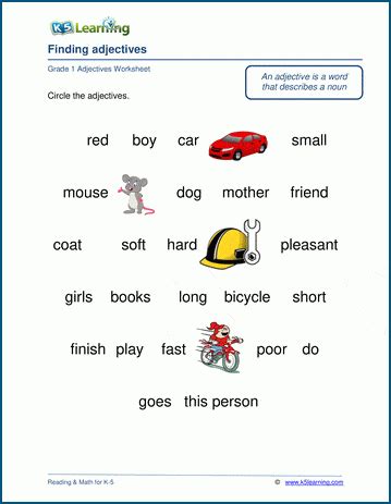 First Grade Adjectives Worksheets