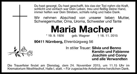 Traueranzeigen Von Maria Macher Trauer Nn De