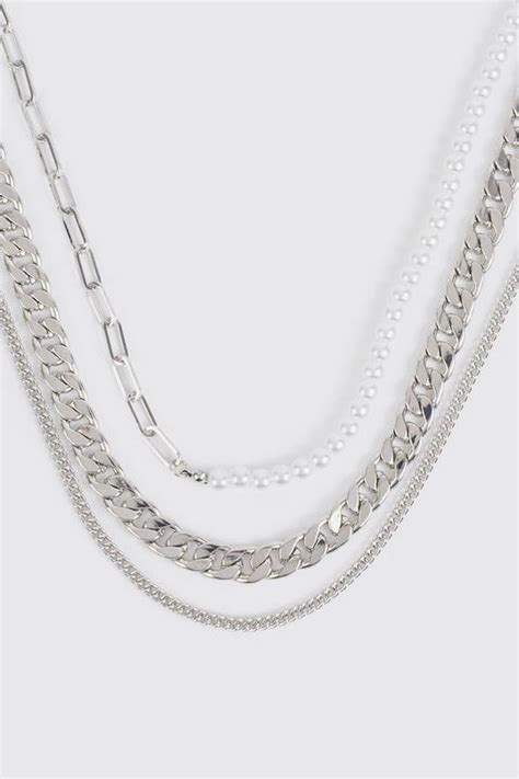 Multi Layer Pearl Lock Detail Chain Necklace Boohoo Uk