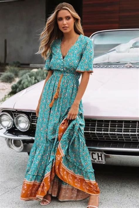 Retro Maxi Bohemian Dress Vestidos Estilosos Look Boho Moda Hippie