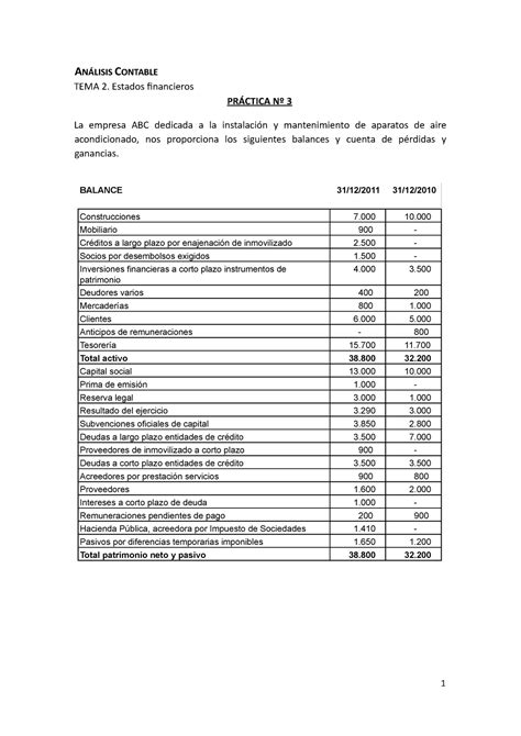 Abc Enunciado Prctica An Lisis Contable Tema Estados