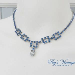 Vintage Blue Rhinestone Choker Necklace Prong Set Silver Tone Wedding