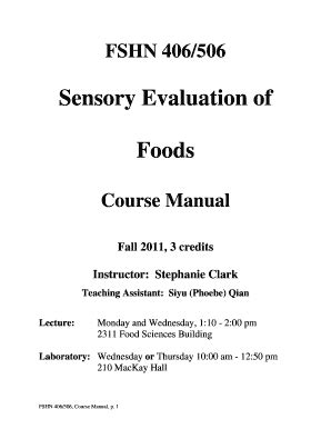 Fillable Online Hs Iastate Sensory Evaluation Of Foods College Of