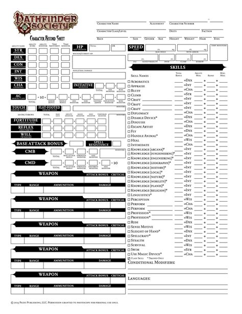 Pathfinder Character Sheet Form Fillable | amulette