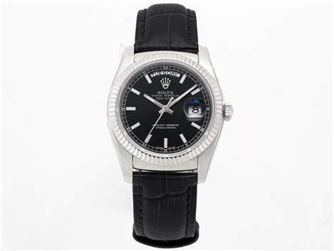 day date  black dial  white gold  leather strap hont
