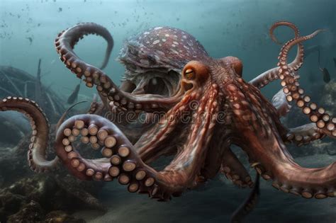 Octopus Kraken Devouring Its Prey, into with Its Powerful Tentacles ...