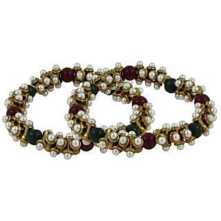 Buy The Jewelbox Antique Pearl Red Black Gold Plated Stretchable Payal