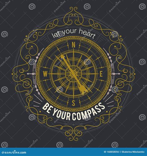 Typography Poster With Vintage Compass And Hand Drawn Elements Inspirational Quote Let Your