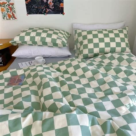 Buy Houseri White And Green Comforter Set Queen Plaid Sage Green Bedding Grid Comforters Queen