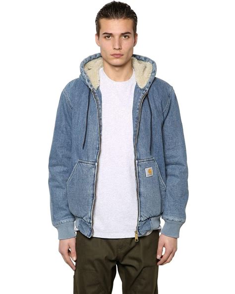 Carhartt Hooded Stone Washed Active Denim Jacket In Blue For Men Lyst