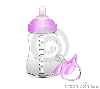 Baby Bottle Pink Pacifier For Baby Girl Vector Illustration Royalty