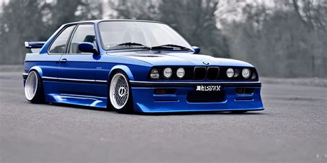 Bright Dark Blue BMW E30 Drifting Hyper Realism Stable Diffusion